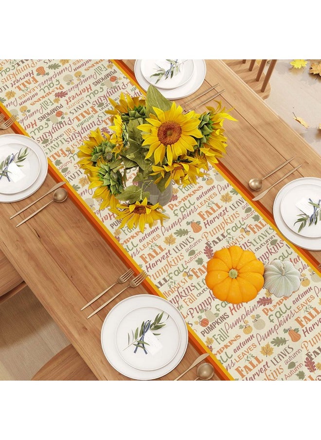 Linen Fall Table Runner 36 Inches Long Farmhouse Fall Leaves Pumpkin Table Decor Fall Autumn Thanksgiving Home Kitchen Dining Room Table Decorations