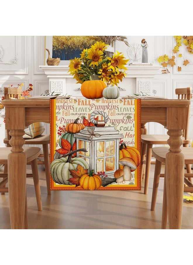 Linen Fall Table Runner 36 Inches Long Farmhouse Fall Leaves Pumpkin Table Decor Fall Autumn Thanksgiving Home Kitchen Dining Room Table Decorations