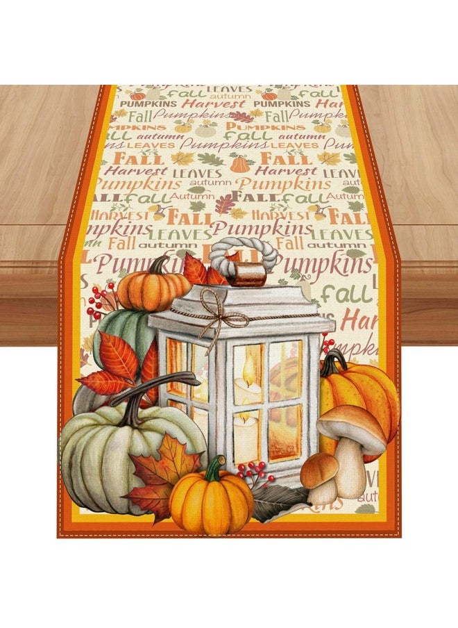 Linen Fall Table Runner 36 Inches Long Farmhouse Fall Leaves Pumpkin Table Decor Fall Autumn Thanksgiving Home Kitchen Dining Room Table Decorations