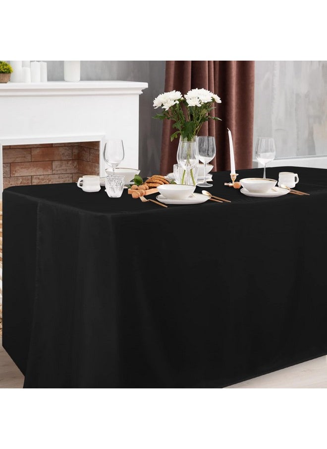 Black Tablecloth Fitted For 6Ft Rectangle Table - Water Resistant Polyester Table Cover For Indoor/Outdoor Use, 72X30 Inches