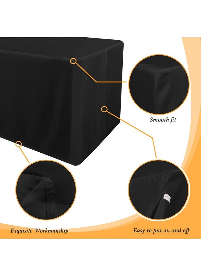 Black Tablecloth Fitted For 6Ft Rectangle Table - Water Resistant Polyester Table Cover For Indoor/Outdoor Use, 72X30 Inches