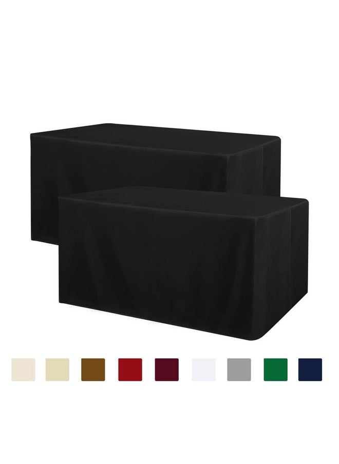 Black Tablecloth Fitted For 6Ft Rectangle Table - Water Resistant Polyester Table Cover For Indoor/Outdoor Use, 72X30 Inches