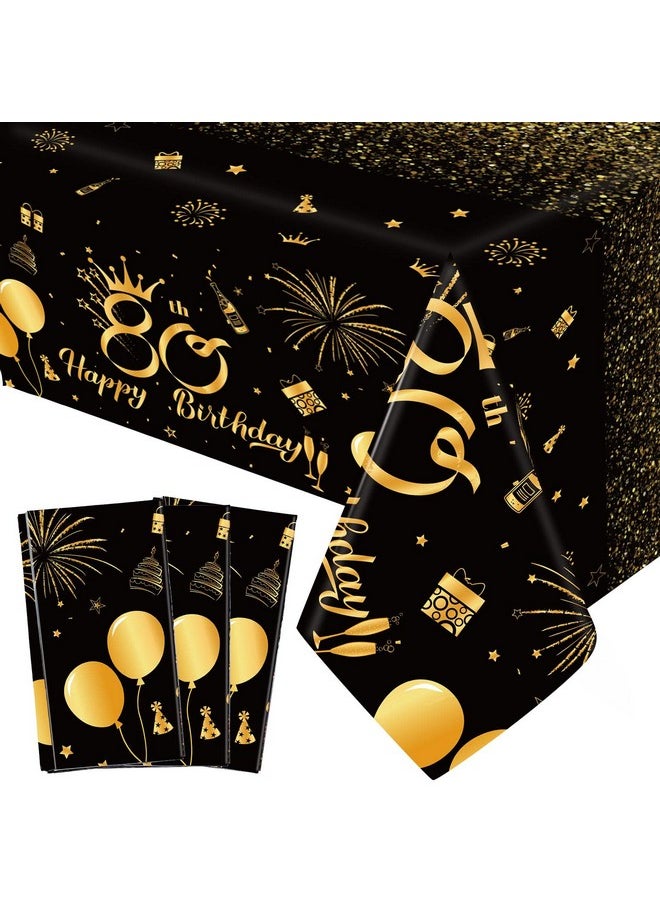 3 Pack 80Th Birthday Decorations For Men 80Th Birthday Tablecloth Disposable Plastic 80Th Birthday Table Cover Rectangular Black And Gold Table Cloths For 80Th Parties Decoration (80Th)