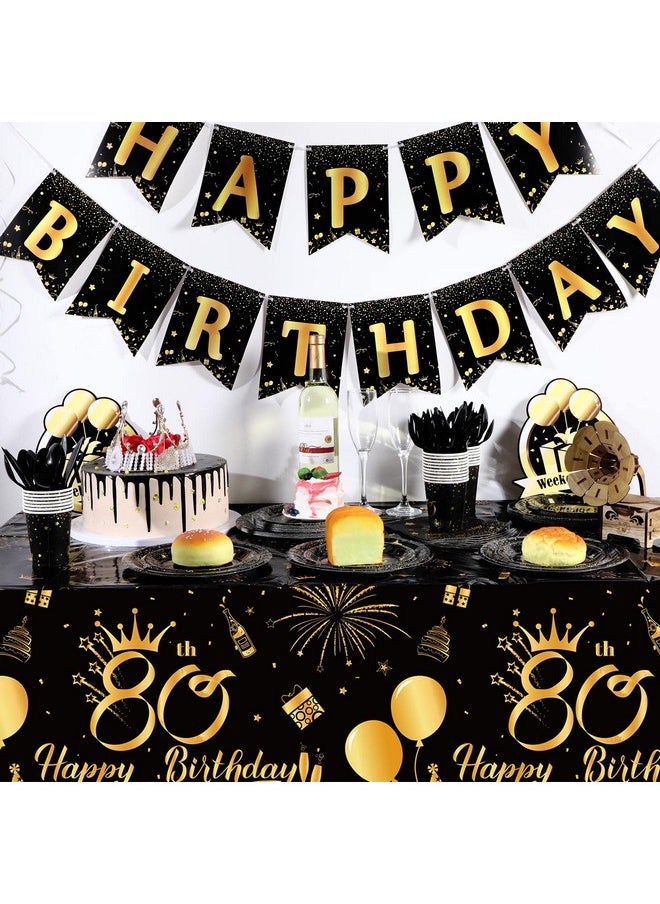 3 Pack 80Th Birthday Decorations For Men 80Th Birthday Tablecloth Disposable Plastic 80Th Birthday Table Cover Rectangular Black And Gold Table Cloths For 80Th Parties Decoration (80Th)