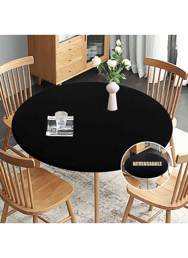 Fitted Round Table Cloth, Reversible Waterproof Stain Resistant Elastic Stretch Tablecloth, Wipe Clean Table Cover For Outdoor/Indoor Use, Fits Round Tables Up To 40