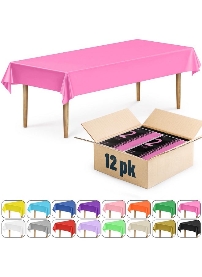 12 Rectangular Tablecloths Bpa-Free Plastic, 54 X 108 Inch, Dining Table Cover Cloth Rectangle For Parties, Picnic, Camping And Outdoor, Disposable Or Reusable In Fuchsia Pink (12 Pack)