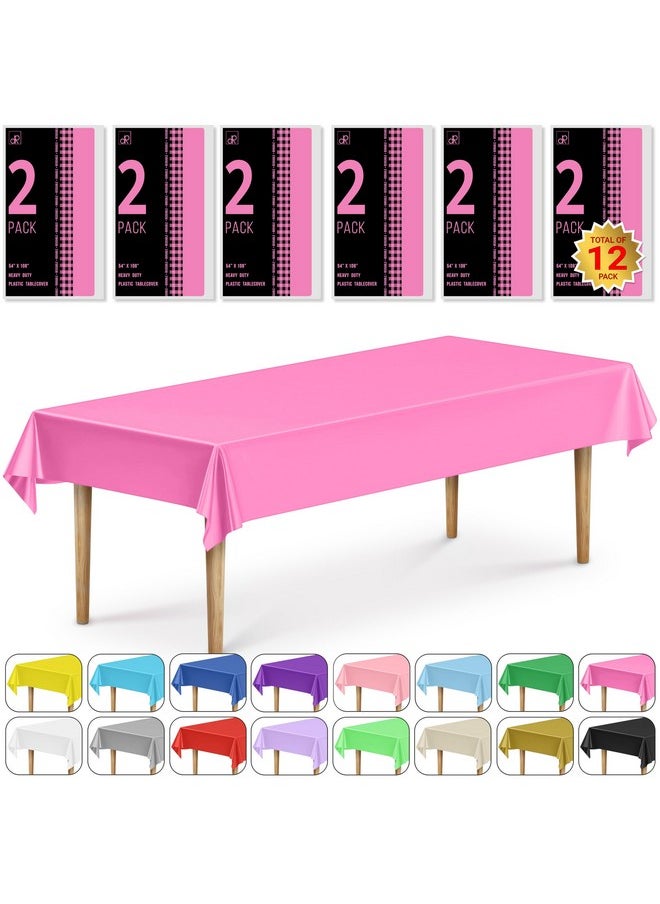 12 Rectangular Tablecloths Bpa-Free Plastic, 54 X 108 Inch, Dining Table Cover Cloth Rectangle For Parties, Picnic, Camping And Outdoor, Disposable Or Reusable In Fuchsia Pink (12 Pack)