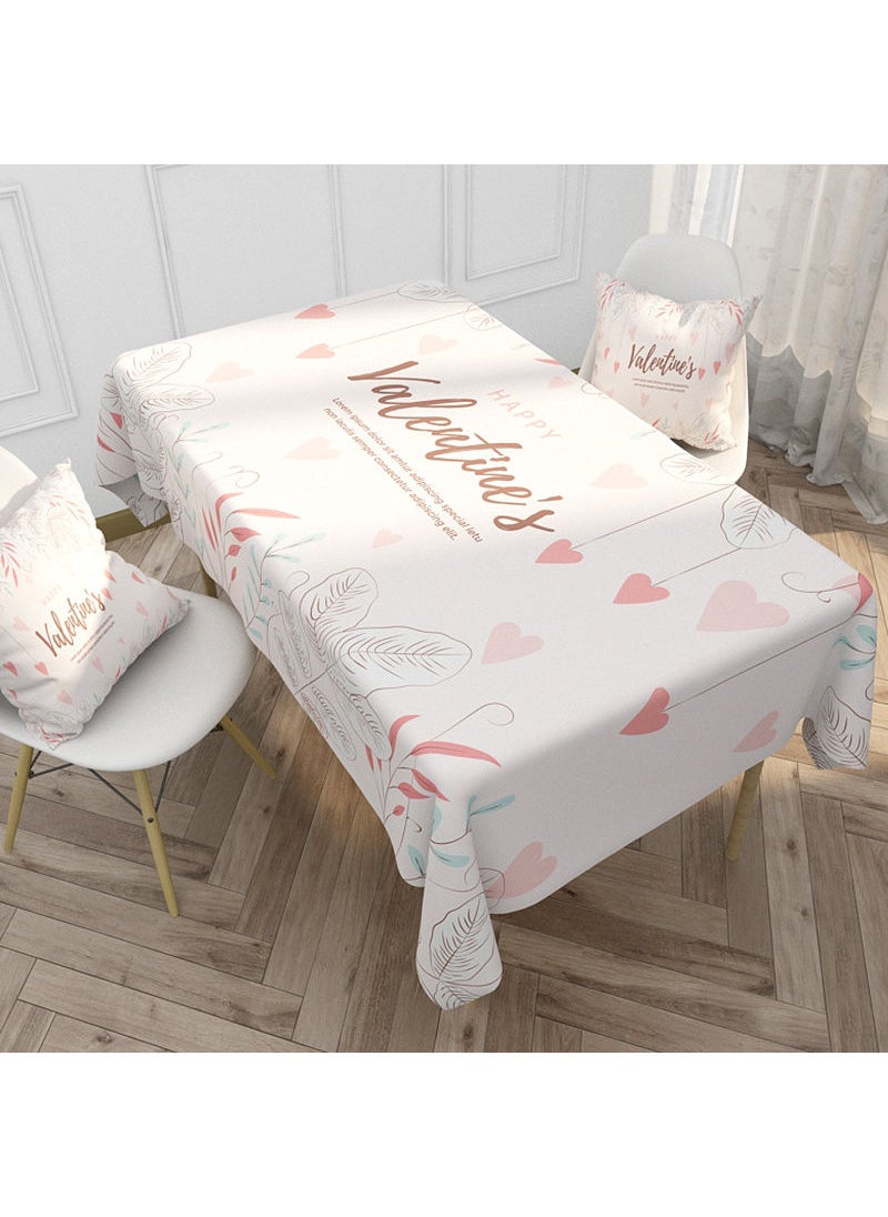 Love Pattern Print Waterproof Table Cloth White 140x200cm