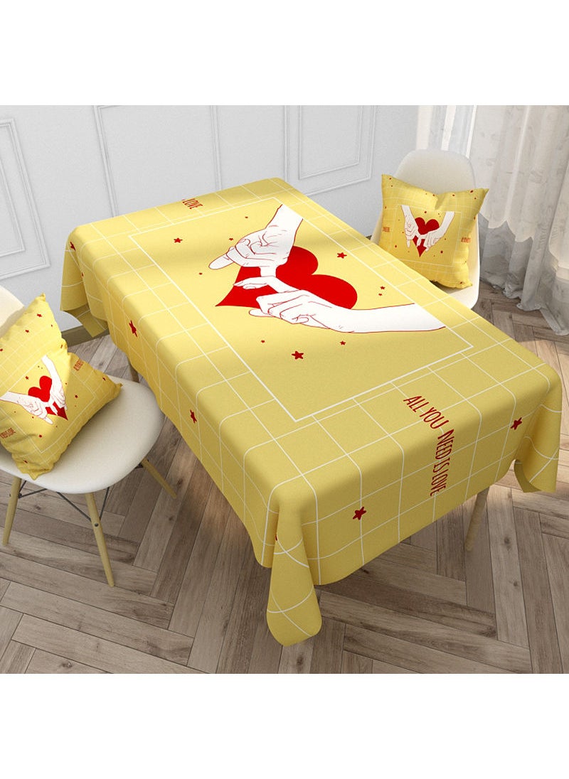 Love Pattern Print Waterproof Table Cloth Yellow 140x240cm