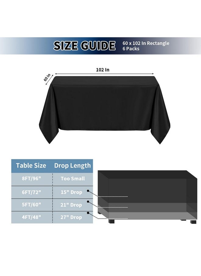 6 Pack Black Table Cloths 60 X 102 Inch, Stain And Wrinkle Resistant Table Linen For 6 Ft Rectangle Table, Polyester Table Covers For Dining Table, Wedding, Party, Banquet And Camping