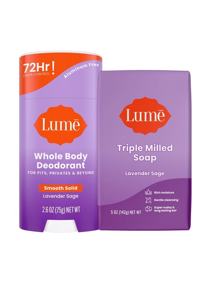 Whole Body Deodorant And Soap - 2.6 Ounce Smooth Solid Stick With 72 Hour Odor Control And 5 Ounce Triple Milled Soap - Aluminum Free, Baking Soda Free And Skin Loving (Lavender Sage)