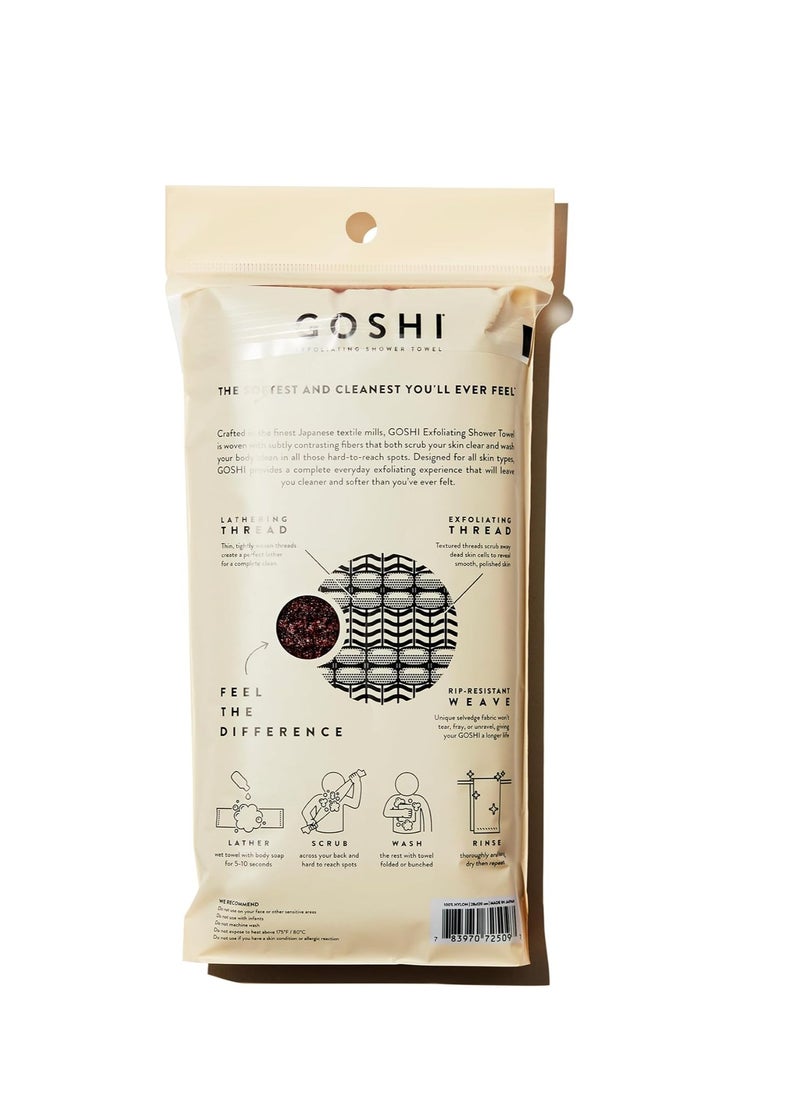 GOSHI Exfoliating Shower Towel - Rip-Resistant Exfoliating Washcloth for All Skin Types - Brick Red - Made in Japan