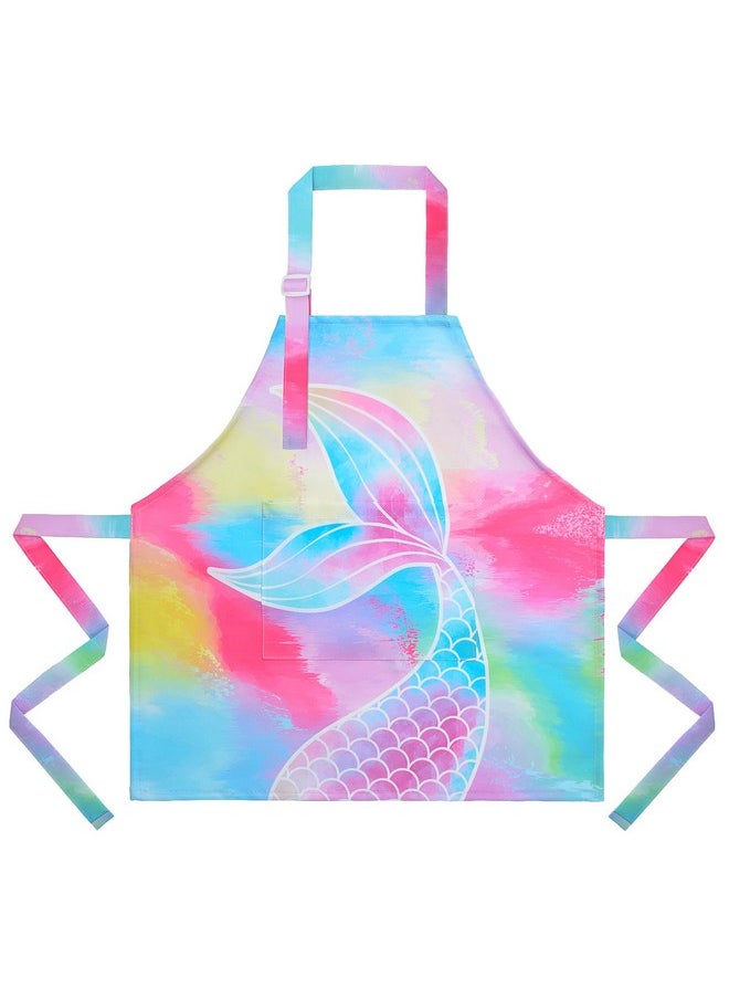 Aprons For Kids Girls Rainbow Unicorn Apron Children Kitchen Chef Aprons Smock (Mermaid, Small,3-5Years)