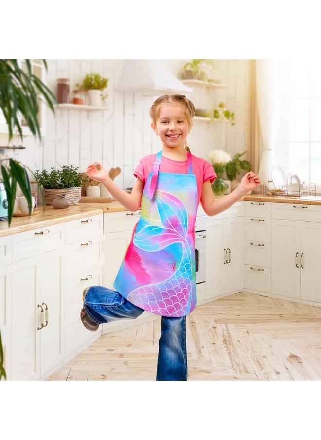 Aprons For Kids Girls Rainbow Unicorn Apron Children Kitchen Chef Aprons Smock (Mermaid, Small,3-5Years)