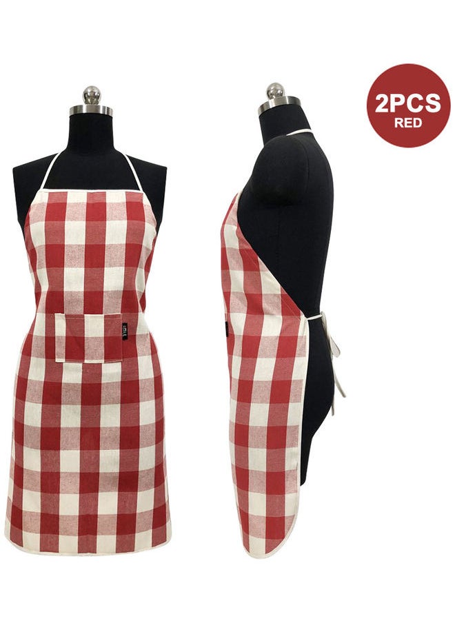 2-Piece Pocket Detail Aprons Red/White 80x59cm