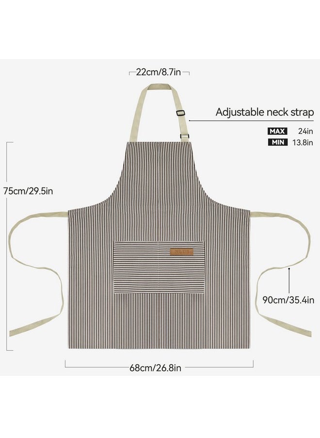 2 Pack Kitchen Cooking Aprons, Adjustable Bib Soft Chef Apron With 2 Pockets For Men Women(Black/Brown Stripes)