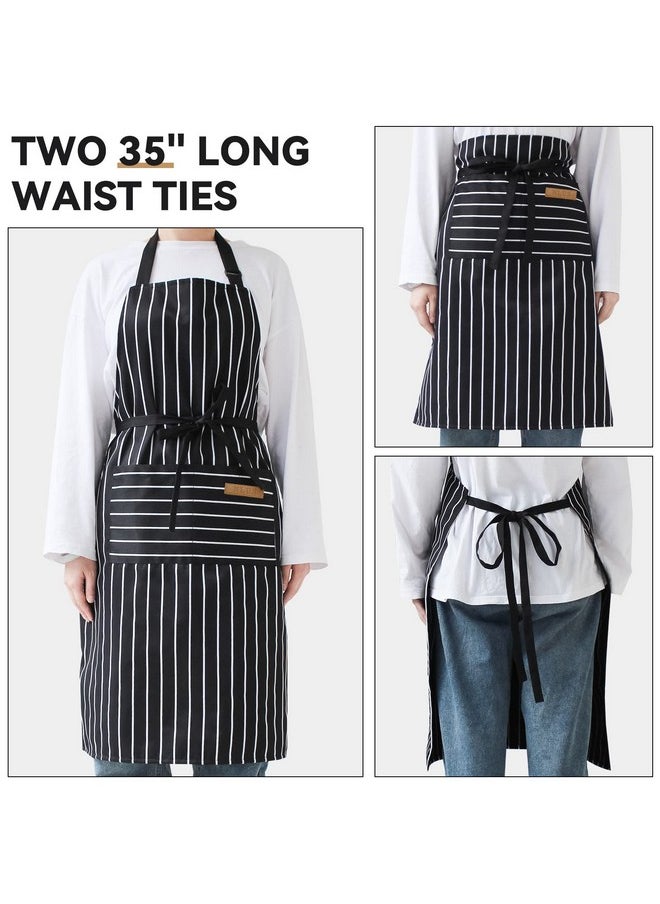 2 Pack Kitchen Cooking Aprons, Adjustable Bib Soft Chef Apron With 2 Pockets For Men Women(Black/Brown Stripes)