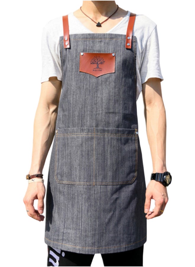 Adjustable Strap Kitchen Apron Blue/Brown 78 x 70centimeter