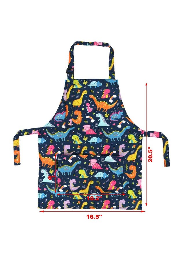 Kids Apron 2 Pack Cooking Aprons With Adjustable Strap Kids Kitchen Aprons With Front Pocket For Girls Toddler Painting Baking Artist Washable Foldable Lightweight (Dinosaurs+Space Planets)