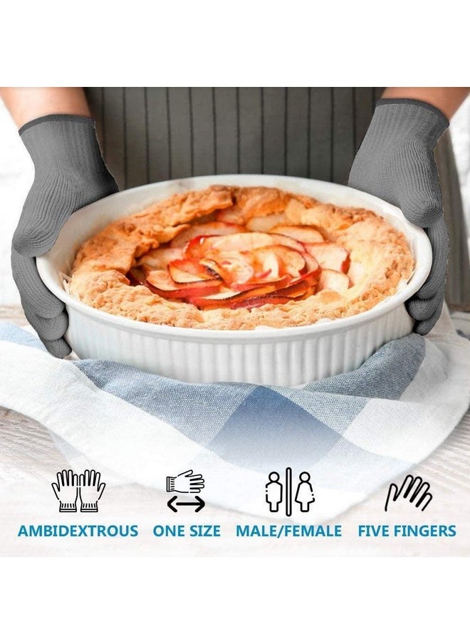1 Pair Grey Heat Resistant Gloves Oven Gloves Heat Resistant With Fingers Oven Mitts Kitchen Pot Holders Cotton Gloves Kitchen Gloves Double Oven Mitt Set Oven Gloves With Fingers