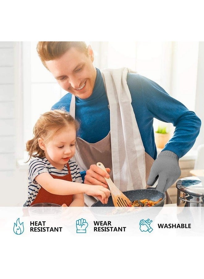 1 Pair Grey Heat Resistant Gloves Oven Gloves Heat Resistant With Fingers Oven Mitts Kitchen Pot Holders Cotton Gloves Kitchen Gloves Double Oven Mitt Set Oven Gloves With Fingers