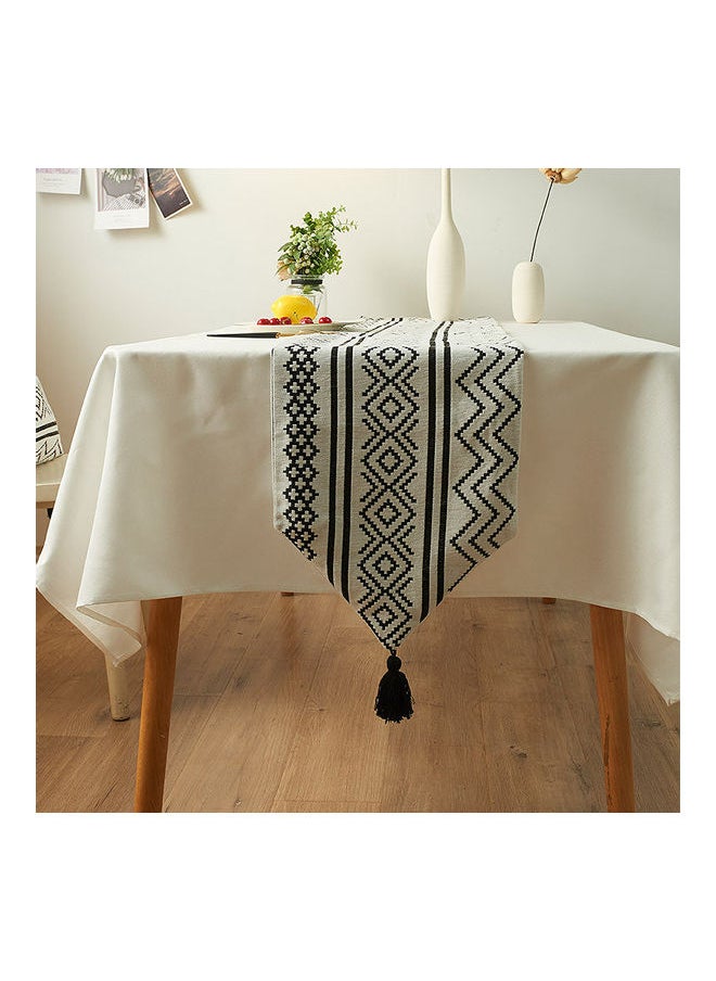 Chenille Geometric Tassel Table Runner White/Black 33 x 180cm