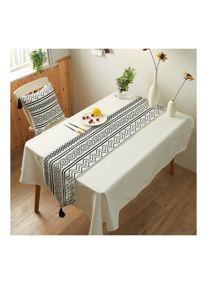 Chenille Geometric Tassel Table Runner White/Black 33 x 180cm