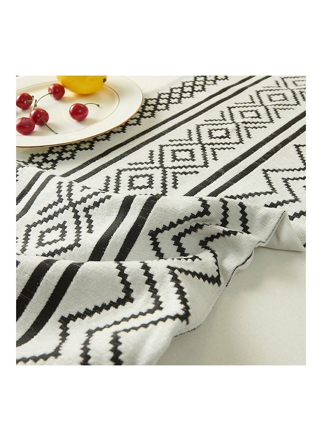 Chenille Geometric Tassel Table Runner White/Black 33 x 180cm