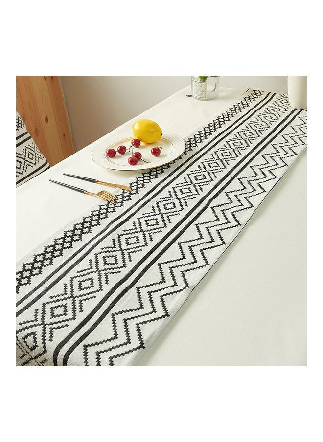 Chenille Geometric Tassel Table Runner White/Black 33 x 180cm