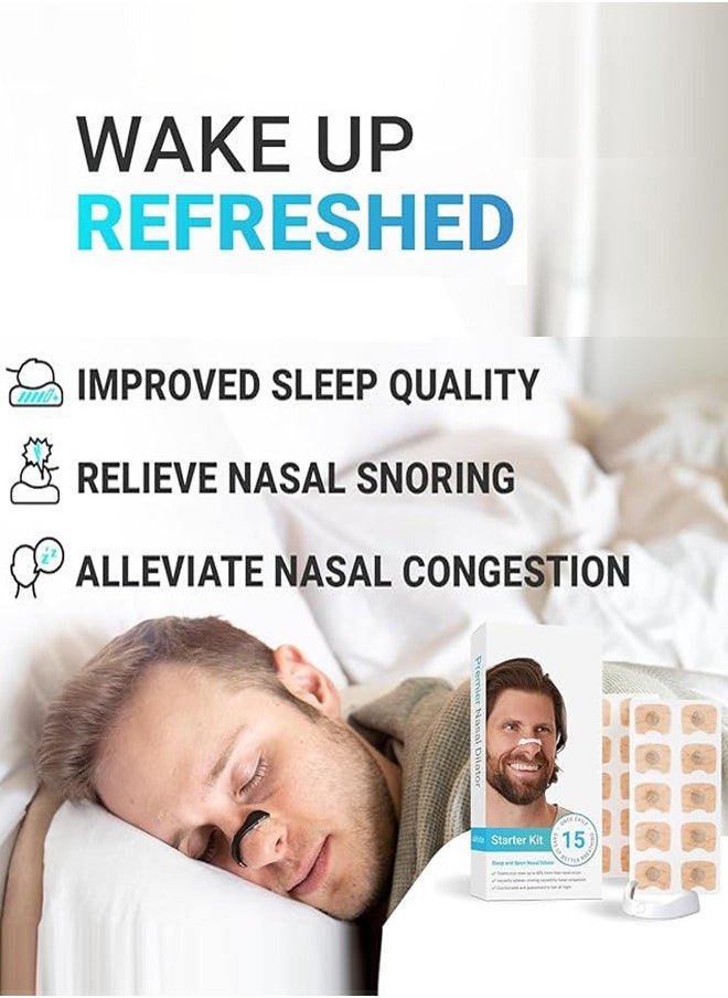 Breathing Nasal Strip Starter Kit 15 Count - Boost Oxygen Intake, Reduce Snoring, Improve Sleep Quality - No Medicine or Chemicals, Sweat Resistant, Skin Safe Nasal Strips, White Arc