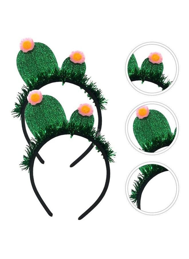 2Pcs Cactus Styled Accessory Headress Costume Headband Birthday Bopper Hairband Head Hopp Children Tinsel Headwear Girl Decor Kids Tassel Green Festive For Glette