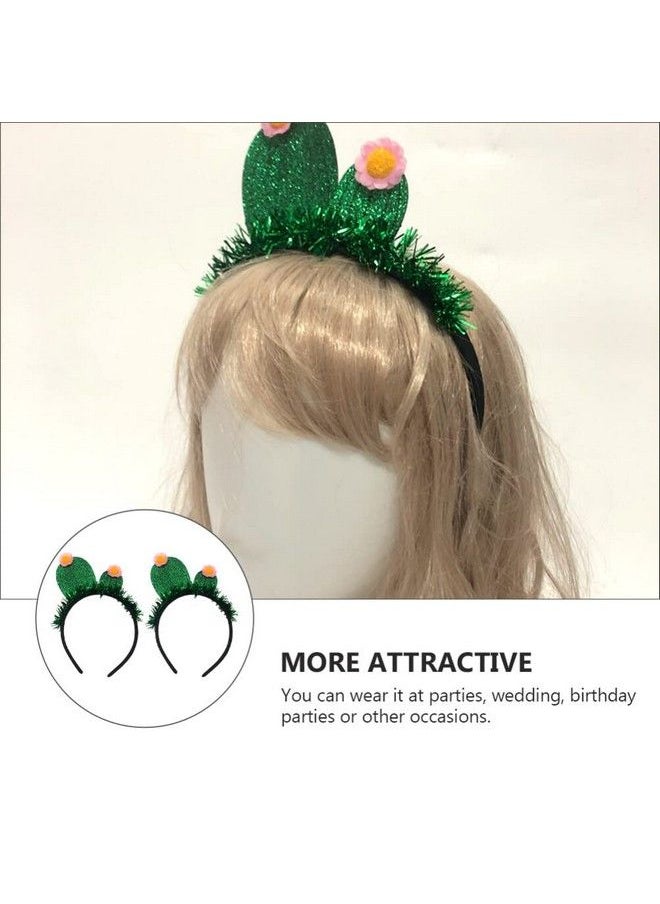 2Pcs Cactus Styled Accessory Headress Costume Headband Birthday Bopper Hairband Head Hopp Children Tinsel Headwear Girl Decor Kids Tassel Green Festive For Glette