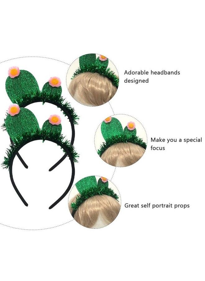 2Pcs Cactus Styled Accessory Headress Costume Headband Birthday Bopper Hairband Head Hopp Children Tinsel Headwear Girl Decor Kids Tassel Green Festive For Glette