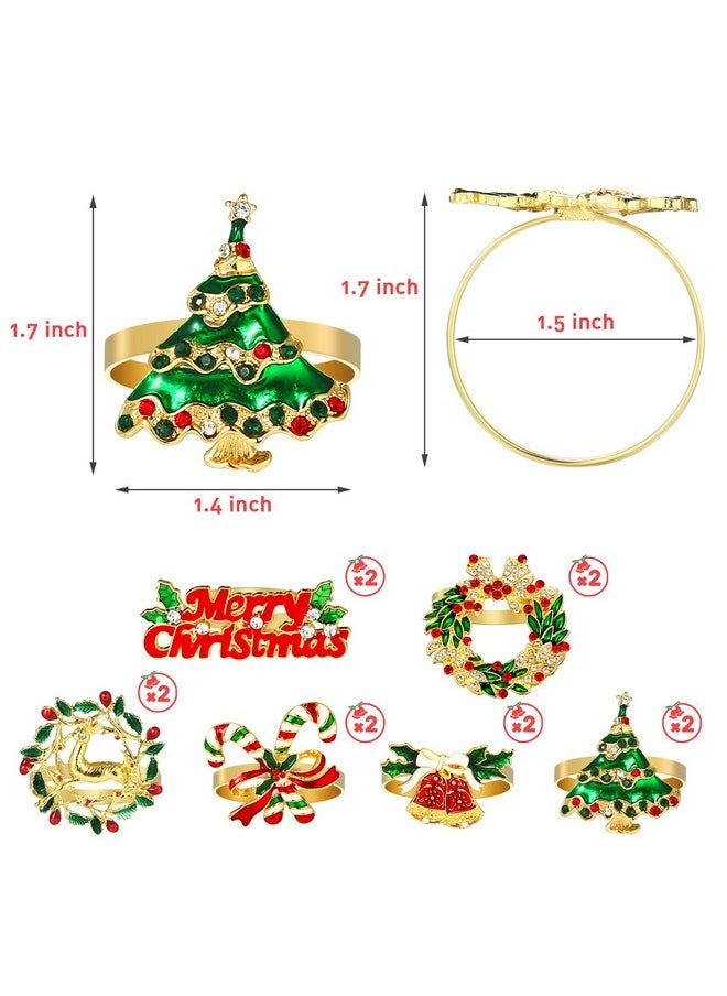 Set Of 12 Christmas Napkin Rings, Holiday Napkin Rings Gold Christmas Napkin Holders For Cloth Napkins Christmas Table Decorations