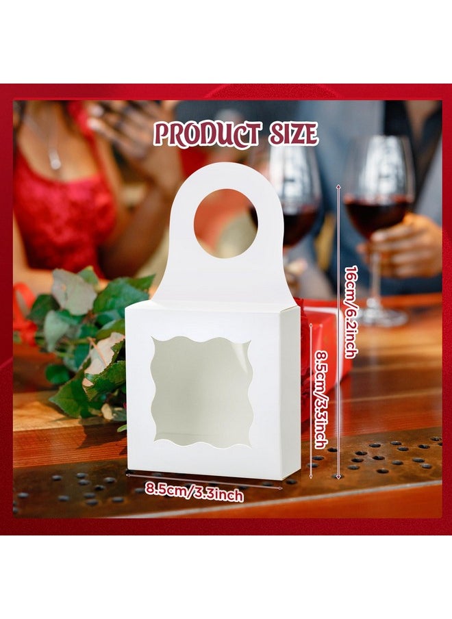 20Pcs Wine Bottle Box With Window, Kraft Paper Wine Boxes For Gifts Hanging Wine Treat Box Mini Charcuterie Boxes Champagne Bottles Box For Christmas Decor, White Wave