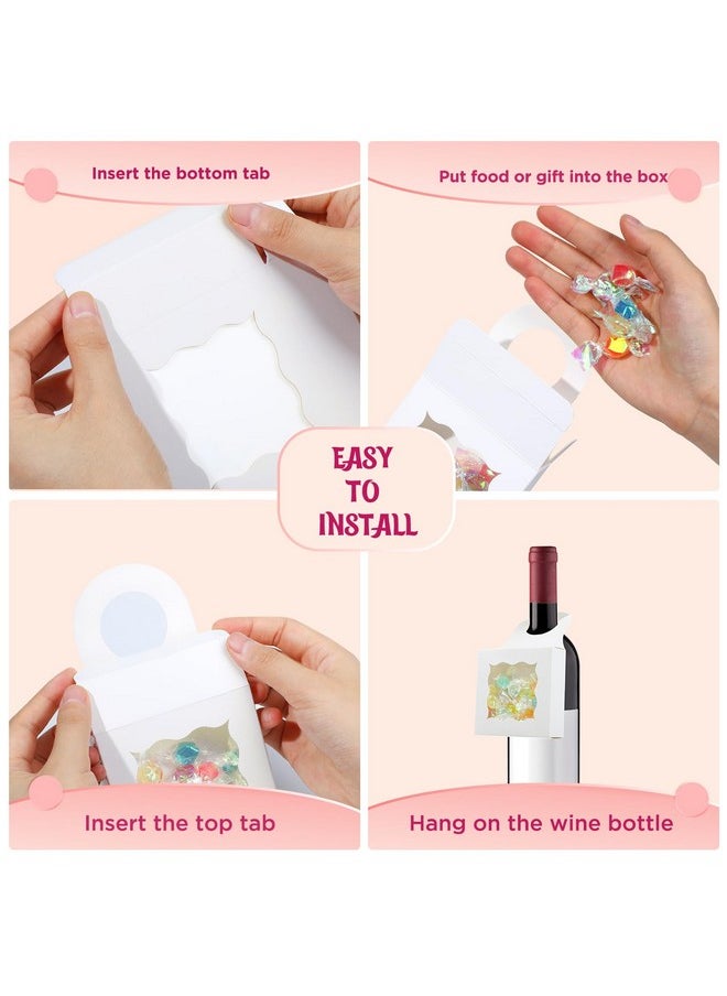 20Pcs Wine Bottle Box With Window, Kraft Paper Wine Boxes For Gifts Hanging Wine Treat Box Mini Charcuterie Boxes Champagne Bottles Box For Christmas Decor, White Wave