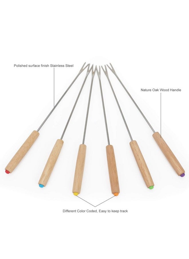 Fondue Fork, 18Pcs Stainless Steel Color Coding Fondue Forks With Wooden Handle For Chocolate Fountain Cheese Fondue Roast Marshmallows, 9.5 Inch