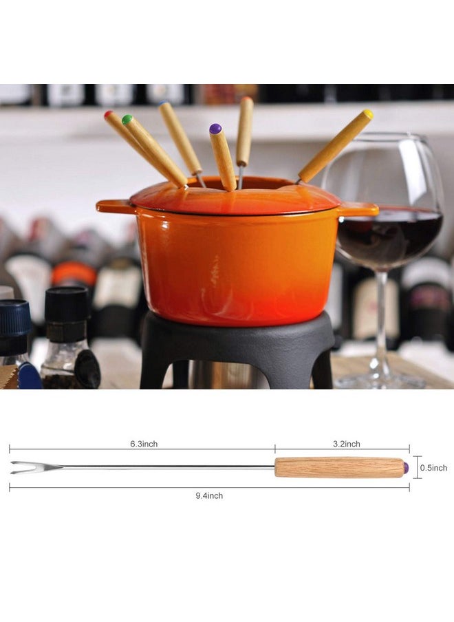 Fondue Fork, 18Pcs Stainless Steel Color Coding Fondue Forks With Wooden Handle For Chocolate Fountain Cheese Fondue Roast Marshmallows, 9.5 Inch