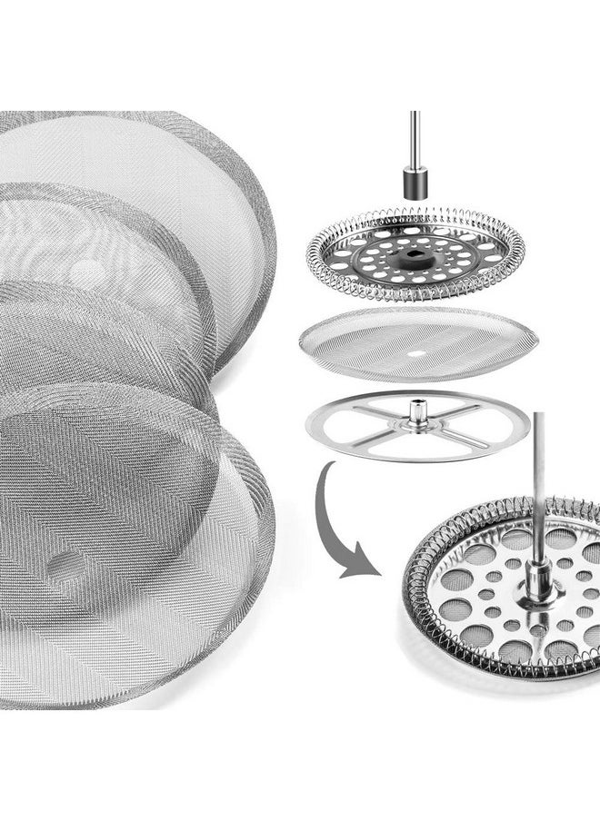4 Pack French Press Replacement Filter Screen,Reusable Stainless Steel Mesh Filters For Universal 1000 Ml / 34 Oz / 8 Cup French Press Coffee Makers