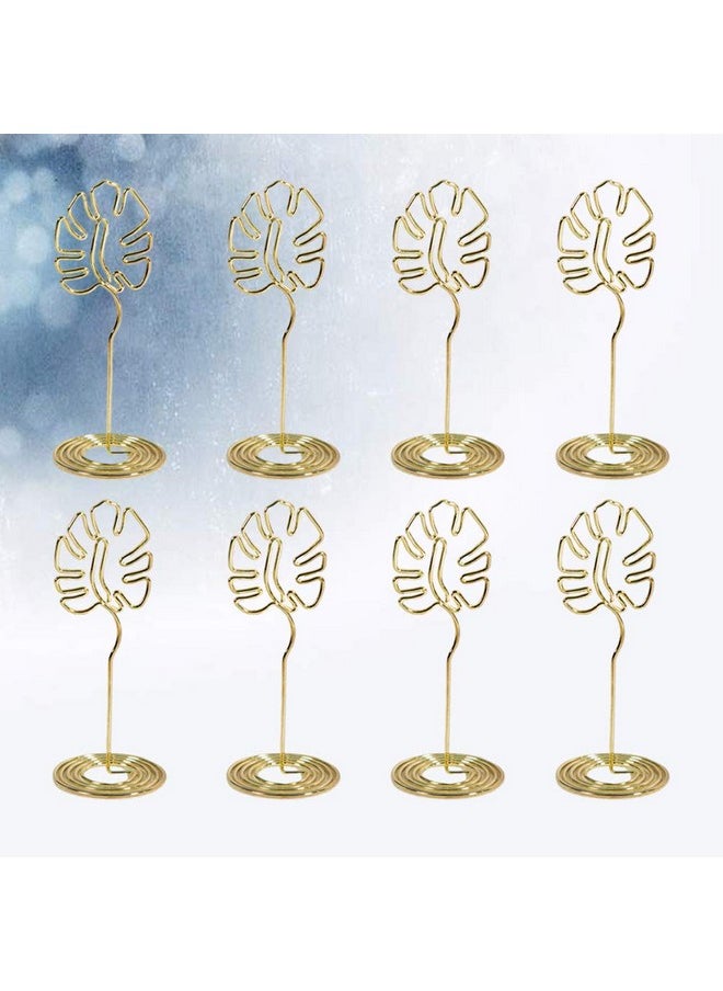 8Pcs Place Card Holders Monstera Leaves Table Number Holders Metal Memo Photo Clips Tropical Hawaiian Luau Wedding Birthday Party Decorations Golden