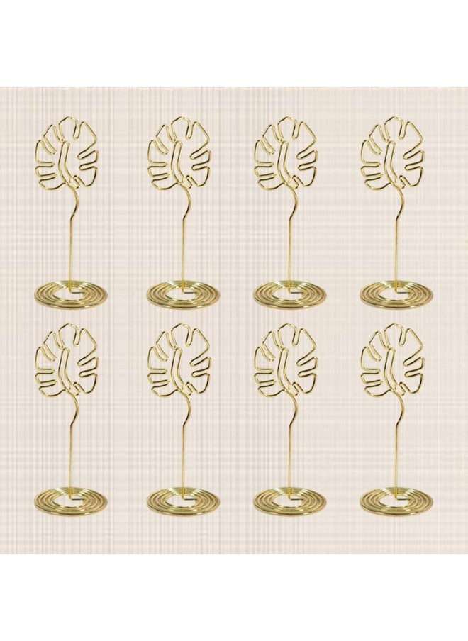 8Pcs Place Card Holders Monstera Leaves Table Number Holders Metal Memo Photo Clips Tropical Hawaiian Luau Wedding Birthday Party Decorations Golden