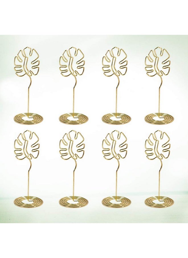 8Pcs Place Card Holders Monstera Leaves Table Number Holders Metal Memo Photo Clips Tropical Hawaiian Luau Wedding Birthday Party Decorations Golden