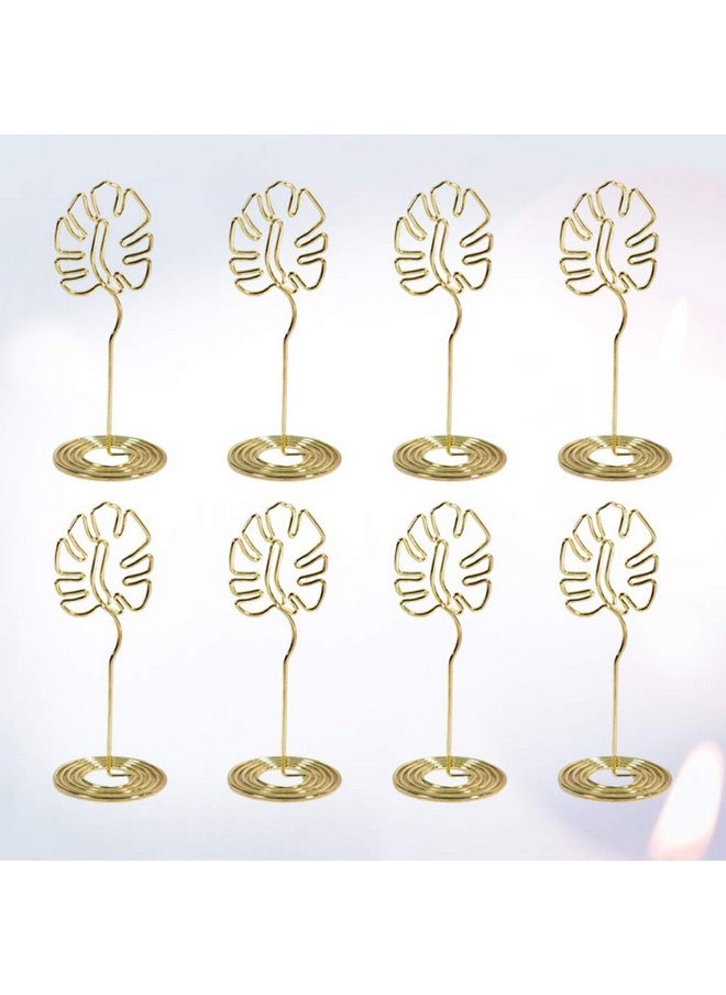 8Pcs Place Card Holders Monstera Leaves Table Number Holders Metal Memo Photo Clips Tropical Hawaiian Luau Wedding Birthday Party Decorations Golden