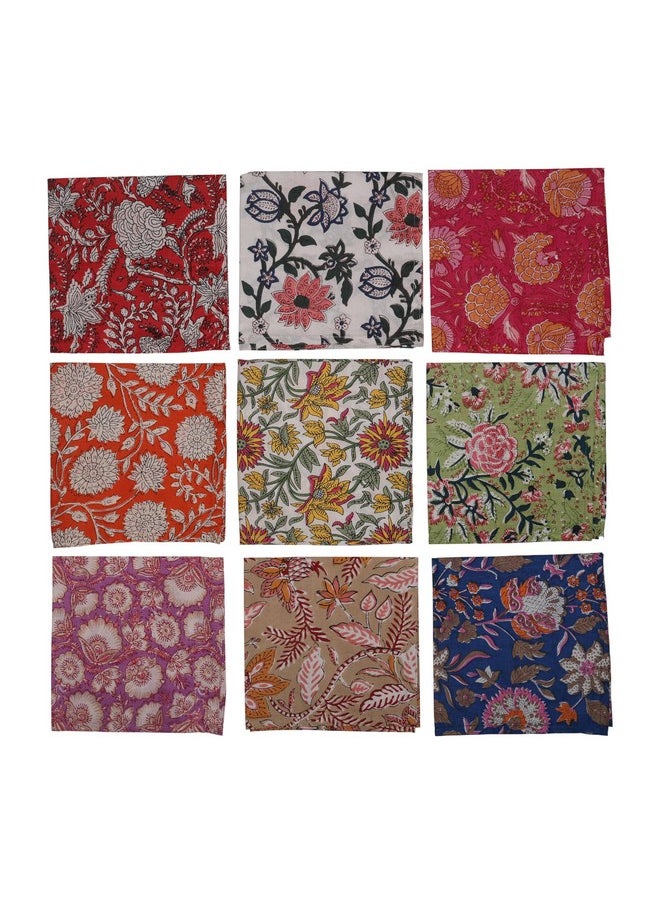 Cotton Cloth Napkins- Hand Block Print,Eco-Friendly, Handmade, Multicoloured,Floral,Multicolor-16X16 Inches (10 Pcs)