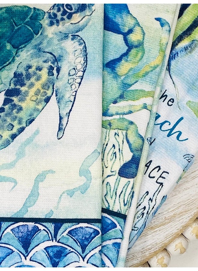 Kay Dee Designs Coastal Sea Turtle Blue Crab Kichen Dual Purpose Terry Towels Set Of 3 Cotton 100% Beach House