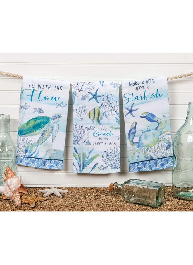 Kay Dee Designs Coastal Sea Turtle Blue Crab Kichen Dual Purpose Terry Towels Set Of 3 Cotton 100% Beach House