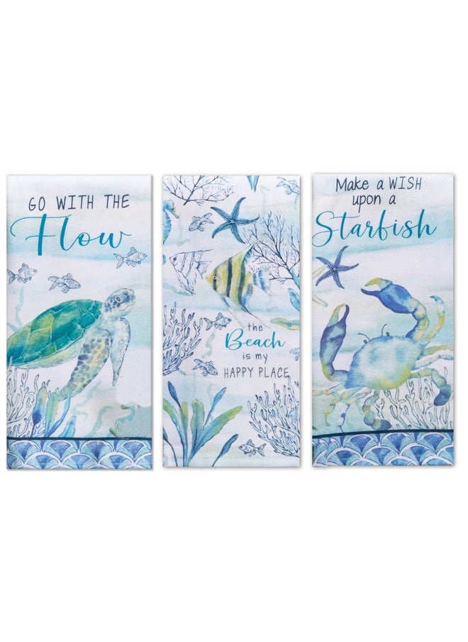 Kay Dee Designs Coastal Sea Turtle Blue Crab Kichen Dual Purpose Terry Towels Set Of 3 Cotton 100% Beach House