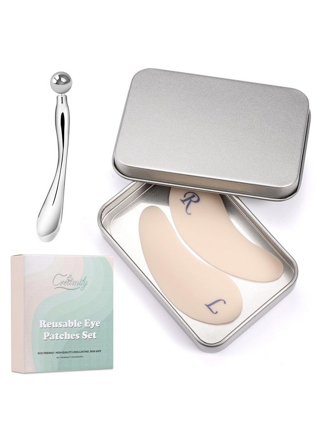 Reusable Eye Patches, Silicone Under Eye Patches With Lifting Effect To Reduce Wrinkles And Fine Lines, Pair With Metal Eye Cream Applicator,Tin Case