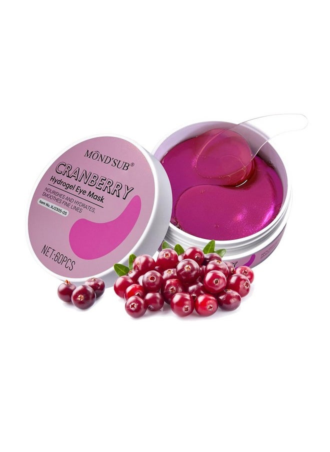 Cranberry Under Eye Patches Skin Treatment Mask, 30 Pairs/60 Pcs, Reduces Dark Circles, Puffiness, Wrinkles - Hydrating Eye Mask With Glycerin, Hyaluronic Acid, Collagen