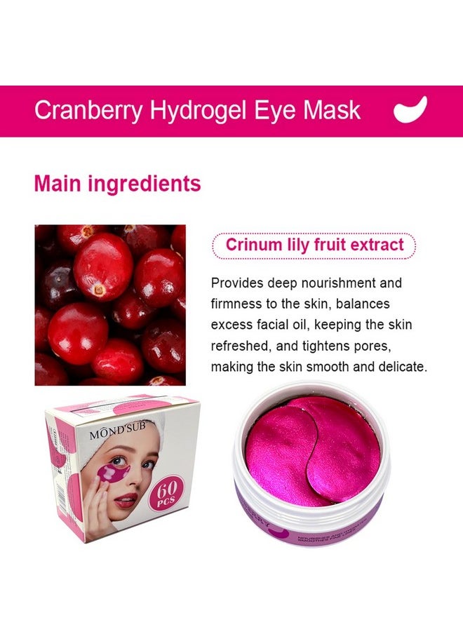 Cranberry Under Eye Patches Skin Treatment Mask, 30 Pairs/60 Pcs, Reduces Dark Circles, Puffiness, Wrinkles - Hydrating Eye Mask With Glycerin, Hyaluronic Acid, Collagen